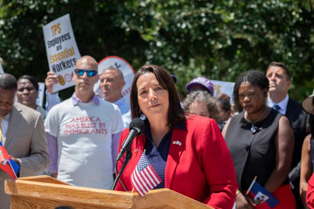 July 23, 2026. Boston, MA. Lieutenant Governor Kim Driscoll People gathered in Boston City Hall Plaza to urge protection of Haitian Families. A coalition of advocacy organizations rallied to protect Haitian TPS and to stand for safety, stability, and the right for Haitian families to continue living, working, and contributing to our communities. The event was organized by a coalition of advocacy groups, including IFSI-USA, urging U.S. Senators to support Senate Bill 4814 to safeguard Haitian families and workers and demand work authorization rights for Haitian families. ProtectHaitianTPS SaveTPS TPSJustice StandWithHaiti HaitianCommunity BostonRally ImmigrantJustice immigrantrights Boston Massachusetts USA EDITORIAL USE ONLY Copyright: x x2026xMarilynxHumphriesx MARILYNxxHUMPHRIESx mhphotos016594