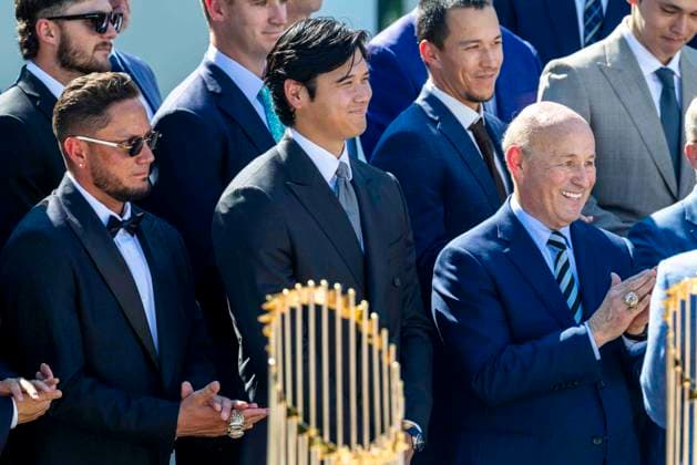 US President Donald J. Trump hosts an event to honor the 2025 World Series Champion Los Angeles Dodgers LA Dodger Shohei Ohtani listens as US President Donald J. Trump delivers remarks during an event to honor the 2025 World Series Champion Los Angeles Dodgers in the Rose Garden at the White House in Washington, DC, USA, 23 July 2026. WASHINGTON DISTRICT OF COLUMBIA United States  Copyright: xPool ABACAx