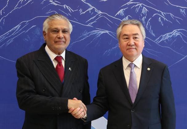 Kyrgyzstan SCO Foreign Ministers Council 9211018 24.07.2026 Pakistani Foreign Minister Ishaq Dar, left, and Kyrgyz Foreign Minister Jeenbek Kulubaev shake hands as they pose for a photo before the meeting of the Shanghai Cooperation Organization (SCO) Foreign Ministers Council, in Cholpon-Ata, Kyrgyzstan. Igor Yegorov Sputnik Ð Ð˜Ð ÐÐ¾Ð²Ð¾ÑÑ‚Ð¸ Cholpon-Ata Kyrgyzstan  Copyright: xIgorxYegorovx