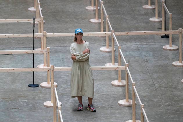 July 24, 2026, London, London, UK: LONDON, UK. Preview of UNIQLO Tate Play Lina Lapelyte, Serendipity Island in the Turbine Hall at Tate Modern. Lithuanian born artist Lina Lapelyte (pictured) has created a maze of barriers and encourages visitors to move through, using simple actions such as stomping, jumping and singing, in time with an accompanying soundscape to create a piece of collective choreography. The work is in place 25 July to 31 August 2026. London UK  - ZUMAl94_ 20260724_zaf_l94_031 Copyright: xStephenxChungx
