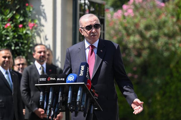 Turkish President Recep Tayyip Erdogan ISTANBUL, TURKIYE - JULY 24: Turkish President Recep Tayyip Erdogan answers the questions of press members after performing Friday prayer at Hz. Ali Mosque in Istanbul, Turkiye on July 24, 2026. Fatma Nur Arslan Anadolu Istanbul Turkey. Editorial use only. Please get in touch for any other usage.  Copyright: x2026xAnadoluxFatmaxNurxArslanx