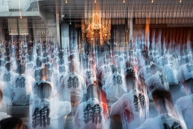 General view, July 24, 2026 - Participants carry portable shrines (mikoshi) during the Kanko-sai return procession of the Gion Matsuri in Kyoto, Japan. Held on July 24, the procession marks the return of the deities from the Otabisho to Yasaka Shrine, concluding one of Japan s most renowned traditional festivals.  aflo_338984803