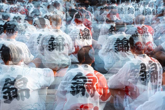 General view, July 24, 2026 - Participants carry portable shrines (mikoshi) during the Kanko-sai return procession of the Gion Matsuri in Kyoto, Japan. Held on July 24, the procession marks the return of the deities from the Otabisho to Yasaka Shrine, concluding one of Japan s most renowned traditional festivals.  aflo_338984806