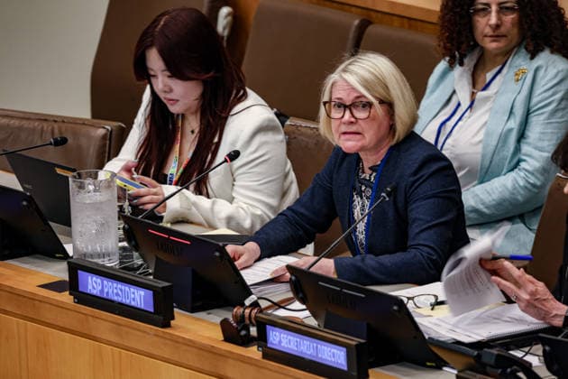 July 24, 2026, New York, New York, United States: PAIVI KAUKORANTA, President of the Assembly of States Parties to the Rome Statute, strikes the gavel to open the public plenary of the special session of the Assembly of States Parties on disciplinary proceedings involving ICC Prosecutor KARIM KHAN at United Nations Headquarters in New York on July 24, 2026. The Assembly of States Parties, the ICCÃ¢â‚¬â ¢s governing body, convened the special session in accordance with the Rome Statute and the CourtÃ¢â‚¬â ¢s established procedures. New York United States  - ZUMAo116 20260724_znp_o116_003 Copyright: xBiancaxOterox