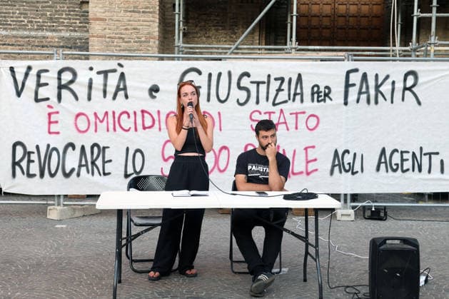 IPA86958390 - Bologna. A rally in Piazza San Francesco organized by Potere al Popolo to commemorate Abderrahim Fakir, who died during an intervention by two police officers  Copyright: xRobertoxBrancolinix xRobertoxBrancolini Ipax 86958390