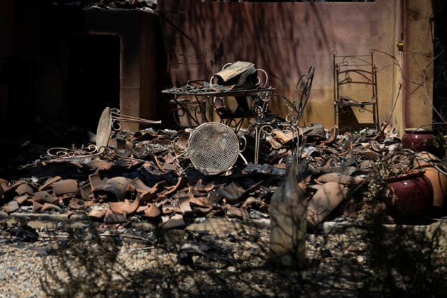 Wildfires in the Var - Cotignac - France Burned household furniture and debris are seen inside a house destroyed by a major wildfire near Cotignac, the remains of the terrace and living area illustrate the devastating impact of the fire on residential properties. Var, France, July 24, 2026. Photo by Thibaut Durand ABACAPRESS.COM. Cotignac Provence-Alpes-Cote d Azur France  Copyright: xDurandxThibaut ABACAx