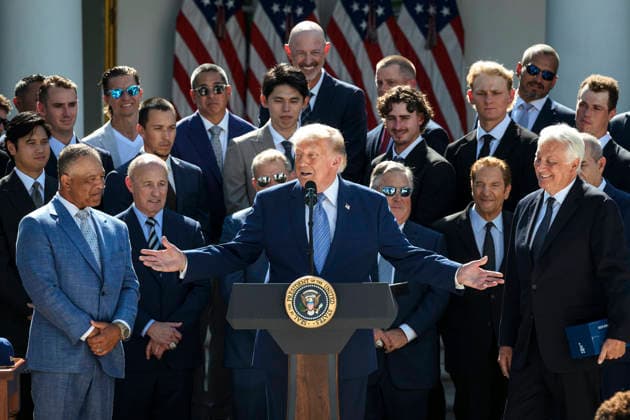 July 24, 2026, Washington, Dc, United States: U.S. President Donald Trump, delivers remarks during a celebration of the Los Angeles Dodgers, 2025 MLB World Series championship, at the Rose Garden of the White House, July 23, 2026, in Washington, D.C. Washington United States - ZUMAp138 20260724_zaa_p138_053 Copyright: xJoycexN.xBoghosian WhitexHousex