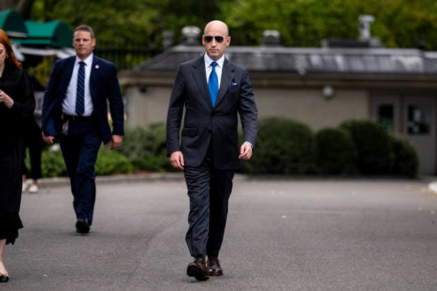 White House Deputy Chief of Staff for Policy Stephen Miller walks to speak to the press outside of the West Wing of the White House in Washington, DC on Friday, July 24, 2026.  WAP20260724332 BONNIExCASH