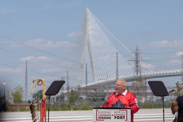 July 24, 2026, Windsor, On, CANADA: Ontario Premier Doug Ford speaks during a ribbon cutting ceremony for the opening of the Gordie Howe International Bridge, in Windsor, Ont., Friday, July 24, 2024. Windsor CANADA  - ZUMAc35_ 20260724_zaf_c35_042 Copyright: xDaxxMelmerx