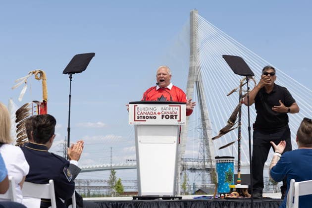 July 24, 2026, Windsor, On, CANADA: Ontario Premier Doug Ford speaks during a ribbon cutting ceremony for the opening of the Gordie Howe International Bridge, in Windsor, Ont., Friday, July 24, 2026. Windsor CANADA  - ZUMAc35_ 20260724_zaf_c35_080 Copyright: xDaxxMelmerx