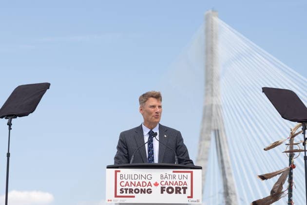 July 24, 2026, Windsor, On, CANADA: Minister of Housing and Infrastructure Gregor Robertson speaks during a ribbon cutting ceremony for the opening of the Gordie Howe International Bridge, in Windsor, Ont., Friday, July 24, 2026. Windsor CANADA  - ZUMAc35_ 20260724_zaf_c35_087 Copyright: xDaxxMelmerx