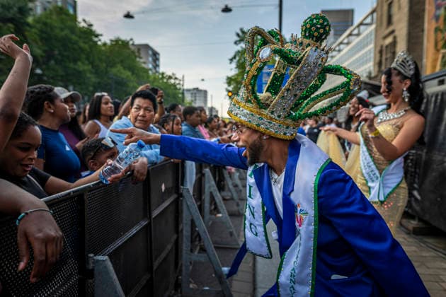 July 24, 2026, Rotterdam, South Holland, Netherlands: 24 July 2026, Rotterdam, the Netherlands. The ZomerCarnaval king and queen dance and interact with the crowd. Competing in the Battle of Drums, three brass band groupsÃ¢â‚¬ Rhythm Allstars Brass Band, S.L.R. Brass Band, and Latin Music Brass BandÃ¢â‚¬ perform during the Battle of Drums. This is the opening event of Rotterdam UnlimitedÃ¢â‚¬â ¢s Zomercarnaval 2026. Rotterdam Netherlands  - ZUMAp202 20260724_zip_p202_014 Copyright: xJamesxPetermeierx