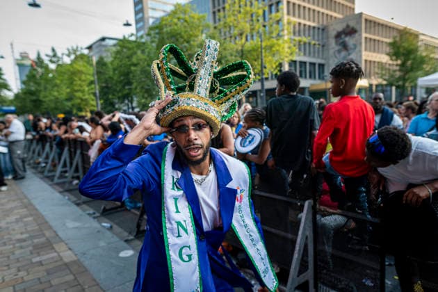 July 24, 2026, Rotterdam, South Holland, Netherlands: 24 July 2026, Rotterdam, the Netherlands. The ZomerCarnaval king and queen dance and interact with the crowd. Competing in the Battle of Drums, three brass band groupsÃ¢â‚¬ Rhythm Allstars Brass Band, S.L.R. Brass Band, and Latin Music Brass BandÃ¢â‚¬ perform during the Battle of Drums. This is the opening event of Rotterdam UnlimitedÃ¢â‚¬â ¢s Zomercarnaval 2026. Rotterdam Netherlands  - ZUMAp202 20260724_zip_p202_015 Copyright: xJamesxPetermeierx