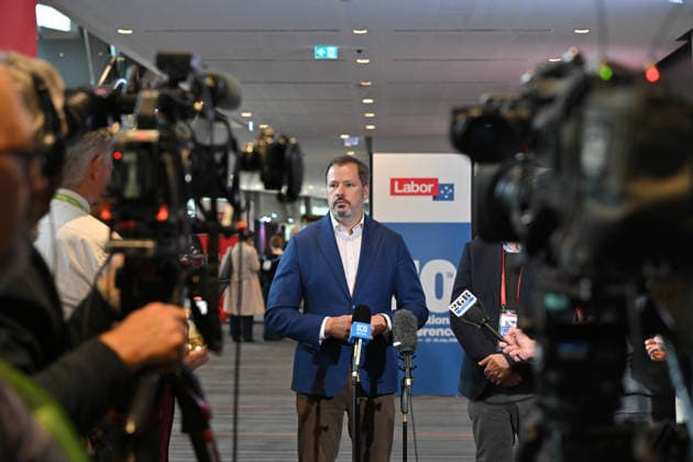 ALP NATIONAL CONFERENCE, Labor member for Chifley Ed Husic at a press conference during the 50th Australian Labor Party (ALP) national convention at the Adelaide Convention Centre, in Adelaide, Saturday, July 25, 2026. ( ADELAIDE SOUTH AUSTRALIA AUSTRALIA  Copyright: xMICKxTSIKASx 20260725184262299007