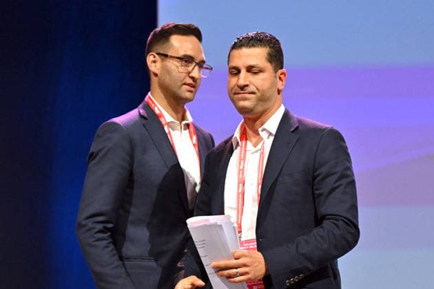 ALP NATIONAL CONFERENCE, Labor member for Macnamara Josh Burns and Labor member for Calwell Basem Abdo during the 50th Australian Labor Party (ALP) national convention at the Adelaide Convention Centre, in Adelaide, Saturday, July 25, 2026. ( ADELAIDE SOUTH AUSTRALIA AUSTRALIA  Copyright: xMICKxTSIKASx 20260725117132978446