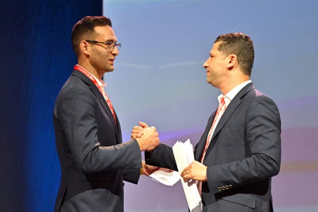 ALP NATIONAL CONFERENCE, Labor member for Macnamara Josh Burns and Labor member for Calwell Basem Abdo during the 50th Australian Labor Party (ALP) national convention at the Adelaide Convention Centre, in Adelaide, Saturday, July 25, 2026. ( ADELAIDE SOUTH AUSTRALIA AUSTRALIA  Copyright: xMICKxTSIKASx 20260725156360215230