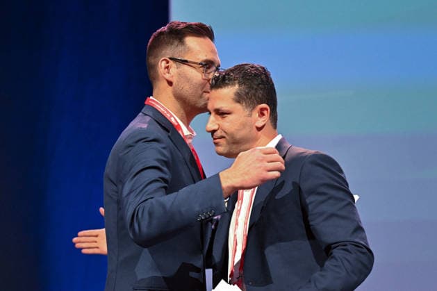 ALP NATIONAL CONFERENCE, Labor member for Macnamara Josh Burns and Labor member for Calwell Basem Abdo during the 50th Australian Labor Party (ALP) national convention at the Adelaide Convention Centre, in Adelaide, Saturday, July 25, 2026. ( ADELAIDE SOUTH AUSTRALIA AUSTRALIA  Copyright: xMICKxTSIKASx 20260725197842176070