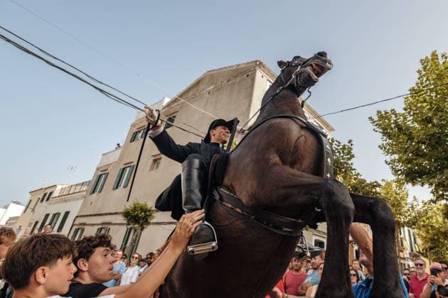 July 24, 2026, Es Castell, Menorca Balearic Islands, Spain: A caixer, or horse rider, rears his horse prior to the traditional Jaleo at the Sant MartoÂ­ Festival in Es Castell. Es Castell Spain - ZUMAo105 20260724_fap_o105_015 Copyright: xMatthiasxOesterlex