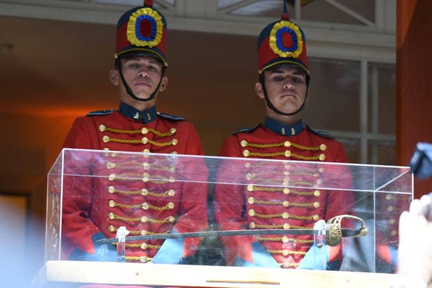 July 24, 2026, Bogota, Bogota D.C, Colombia: Members of the presidential guard stand by Simon Bolivar s sword during the return to the Quinta de Bolivar Museum in Bogota, Colombia on July 24, 2026. Bogota Colombia  - ZUMAvp1_ 20260724_zia_vp1_003 Copyright: xAndresxLozanox