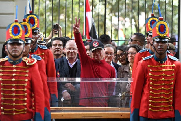 July 24, 2026, Bogota, Bogota D.C, Colombia: Members of the presidential guard stand by Simon Bolivar s sword during the return to the Quinta de Bolivar Museum in Bogota, Colombia on July 24, 2026. Bogota Colombia  - ZUMAvp1_ 20260724_zia_vp1_005 Copyright: xAndresxLozanox