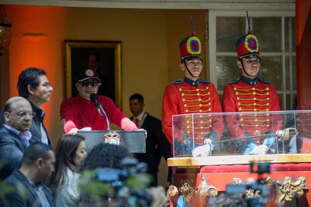 July 24, 2026, Bogota, Bogota D.C, Colombia: Colombia s president Gustavo Petro takes part during the return of Simon Bolivar s ceremonial sword to the Quinta de Bolivar Museum in Bogota, Colombia on July 24, 2026. Bogota Colombia  - ZUMAvp1_ 20260724_zia_vp1_014 Copyright: xSebastianxBarrosx