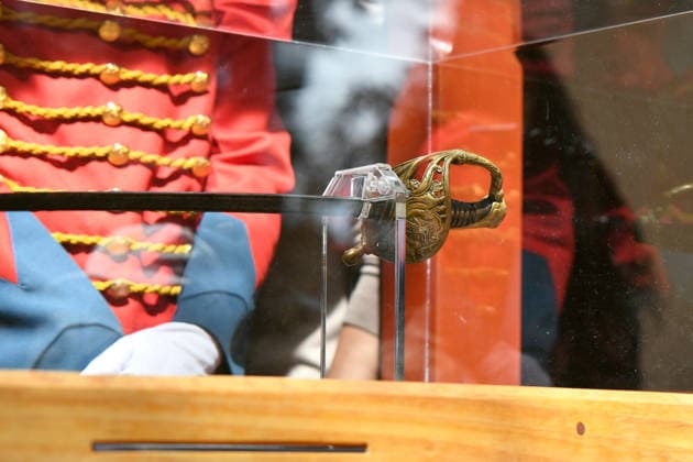 July 24, 2026, Bogota, Bogota D.C, Colombia: Members of the presidential guard stand by Simon Bolivar s sword during the return to the Quinta de Bolivar Museum in Bogota, Colombia on July 24, 2026. Bogota Colombia - ZUMAvp1_ 20260724_zia_vp1_002 Copyright: xAndresxLozanox