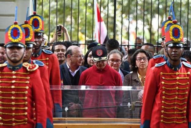 July 24, 2026, Bogota, Bogota D.C, Colombia: Members of the presidential guard stand by Simon Bolivar s sword during the return to the Quinta de Bolivar Museum in Bogota, Colombia on July 24, 2026. Bogota Colombia - ZUMAvp1_ 20260724_zia_vp1_007 Copyright: xAndresxLozanox