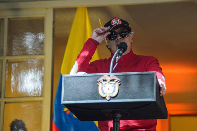 July 24, 2026, Bogota, Bogota D.C, Colombia: Colombia s president Gustavo Petro takes part during the return of Simon Bolivar s ceremonial sword to the Quinta de Bolivar Museum in Bogota, Colombia on July 24, 2026. Bogota Colombia - ZUMAvp1_ 20260724_zia_vp1_011 Copyright: xSebastianxBarrosx