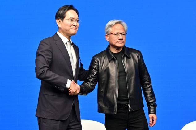 Samsung s Lee meets Nvidia s Huang Samsung s Lee meets Nvidia s Huang Samsung Electronics Co. Chairman Lee Jae-yong (L) and Nvidia Corp. chief Jensen Huang shake hands during the San Francisco Artificial Intelligence (AI) Summit held in San Francisco on July 24, 2026. (Yonhap) 2026-07-25 10:59:00 < 1980-2026 YONHAPNEWS AGENCY. .> ¹Ì±¹ ¹Ì±¹ EDITORIAL USE ONLY  Copyright: xx PYH2026072502760031500 YonhapxNewsx yonphotos254845
