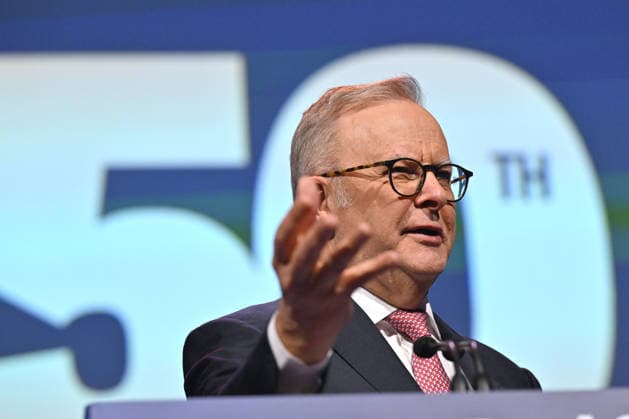 ALP NATIONAL CONFERENCE, Prime Minister Anthony Albanese makes his closing remarks for the 50th Australian Labor Party (ALP) national convention at the Adelaide Convention Centre, in Adelaide, Saturday, July 25, 2026. ( ADELAIDE SOUTH AUSTRALIA AUSTRALIA  Copyright: xMICKxTSIKASx 20260725115872130168