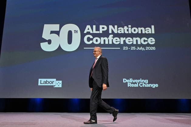 ALP NATIONAL CONFERENCE, Prime Minister Anthony Albanese arrives to make his closing remarks for the 50th Australian Labor Party (ALP) national convention at the Adelaide Convention Centre, in Adelaide, Saturday, July 25, 2026. ( ADELAIDE SOUTH AUSTRALIA AUSTRALIA  Copyright: xMICKxTSIKASx 20260725142865803926