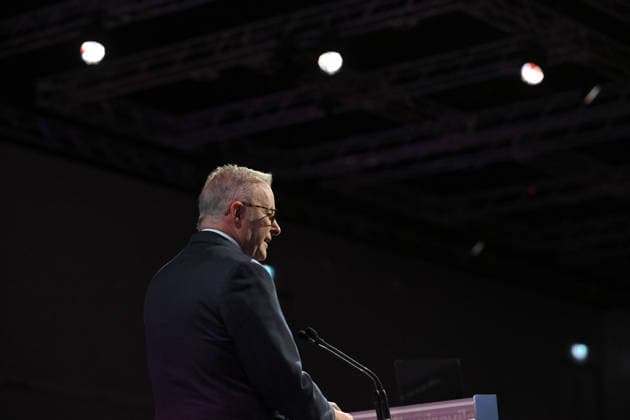 ALP NATIONAL CONFERENCE, Prime Minister Anthony Albanese makes his closing remarks for the 50th Australian Labor Party (ALP) national convention at the Adelaide Convention Centre, in Adelaide, Saturday, July 25, 2026. ( ADELAIDE SOUTH AUSTRALIA AUSTRALIA  Copyright: xMICKxTSIKASx 20260725124278335237