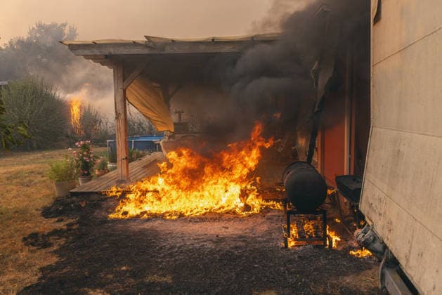 Wildfires in France - Le Porge Firefighters are trying to extinguish fires ravaging homes in Le Porge, in southwestern France, on July 24, 2026, as part of the effort to combat wildfires. A particularly fierce wildfire has burned more than 12,000 hectares since July 22, 2026, near the Arcachon Basin (Gironde), where thousands of residents and tourists have been evacuated from this part of the Landes de Gascogne forest, which was already devastated by flames in 2022. Photo by Clement Viala Infobassin.com ABACAPRESS.COM Le Porge France  Copyright: xClementxViala infobassin.com ABACAx