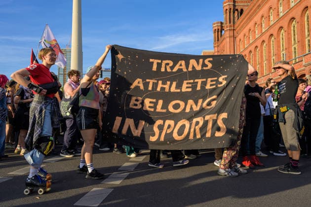 July 24, 2026, Berlin, Berlin, Germany: People of sporty Dykes bloc raise their banner at Dyke* March 2026, on July 24 2026, in Berlin, Germany. Thousands of demonstrators marched in the streets of Berlin s City Center and Kreuzberg districts for the annual Dyke* March just a day before the annual CSD parade and Internationalist Queer Pride Berlin Germany  - ZUMAk201 20260724_zip_k201_004 Copyright: xNikosxKanistrasx