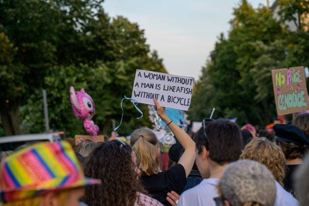 July 24, 2026, Berlin, Berlin, Germany: A demonstrator holds anti-patriarchical slogan on their placard at Dyke* March 2026, on July 24 2026, in Berlin, Germany. Thousands of demonstrators marched in the streets of Berlin s City Center and Kreuzberg districts for the annual Dyke* March just a day before the annual CSD parade and Internationalist Queer Pride Berlin Germany  - ZUMAk201 20260724_zip_k201_016 Copyright: xNikosxKanistrasx