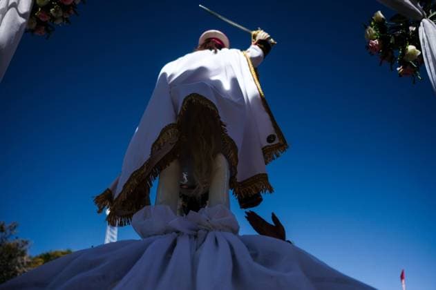 July 24, 2026, Guaqui, La Paz, Bolivia: GUAQUI, BOLIVIA Ã¢â‚¬ JULY 24, 2026: Devotees take part in the traditional Balseada Festival honoring Saint James the Apostle (Santiago ApoÂ³stol) on Lake Titicaca in Guaqui, Bolivia. The annual celebration features a ceremonial procession of decorated boats attended by residents, pilgrims and local authorities. Guaqui, La Paz Bolivia - ZUMAq101 20260724_zna_q101_226 Copyright: xCarlosxSoÂ¡NchezxNavasx