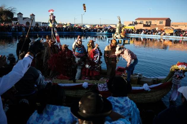 July 24, 2026, Guaqui, La Paz, Bolivia: GUAQUI, BOLIVIA Ã¢â‚¬ JULY 24, 2026: Devotees take part in the traditional Balseada Festival honoring Saint James the Apostle (Santiago ApoÂ³stol) on Lake Titicaca in Guaqui, Bolivia. The annual celebration features a ceremonial procession of decorated boats attended by residents, pilgrims and local authorities. Guaqui, La Paz Bolivia - ZUMAq101 20260724_zna_q101_232 Copyright: xCarlosxSoÂ¡NchezxNavasx