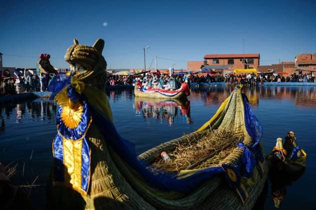 July 24, 2026, Guaqui, La Paz, Bolivia: GUAQUI, BOLIVIA Ã¢â‚¬ JULY 24, 2026: Devotees take part in the traditional Balseada Festival honoring Saint James the Apostle (Santiago ApoÂ³stol) on Lake Titicaca in Guaqui, Bolivia. The annual celebration features a ceremonial procession of decorated boats attended by residents, pilgrims and local authorities. Guaqui, La Paz Bolivia  - ZUMAq101 20260724_zna_q101_230 Copyright: xCarlosxSoÂ¡NchezxNavasx
