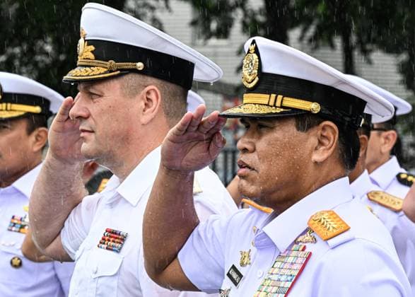 Russia Indonesia Naval Exercise 9211459 25.07.2026 Russian Pacific Fleet Commander-in-Chief Admiral Viktor Liina and Chief of Staff of the Indonesian Navy Admiral Muhammad Ali attend the opening ceremony of the second Russian-Indonesian Orruda 2026 drills for the Indonesian frigate Gusti Ngurah Rai, which arrived to take part in the bilateral exercise with the Russian Navy in Vladivostok, Russia. Vitaliy Ankov Sputnik Vladivostok Primorye Territory Russia  Copyright: xVitaliyxAnkovx