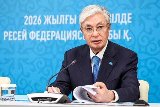 RUSSIA, OMSK - JULY 25, 2026: Kazakhstan s President Kassym-Jomart Tokayev during a plenary meeting at the 22nd Forum of Interregional Cooperation between Russia and Kazakhstan Omsk Russia  - ZUMAt113 20260725_zaa_t113_153 Copyright: xSergeixSavostyanovx