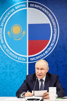 RUSSIA, OMSK - JULY 25, 2026: Russia s President Vladimir Putin during a plenary meeting at the 22nd Forum of Interregional Cooperation between Russia and Kazakhstan. Sergei Savostyanov TASS  95435543