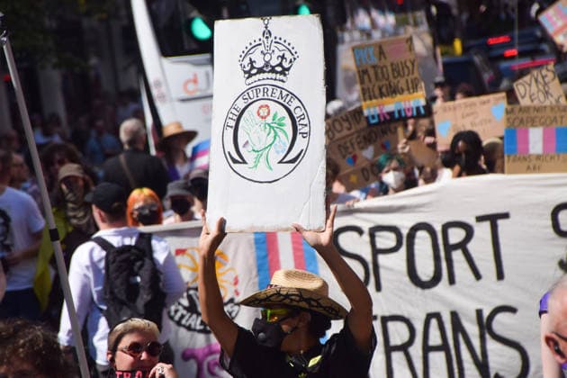 July 25, 2026, London, England, United Kingdom: A participant makes their feelings known about the Supreme Court in Regent Street during Trans Pride 2026. London United Kingdom - ZUMAv130 20260725_zip_v130_036 Copyright: xVukxValcicx