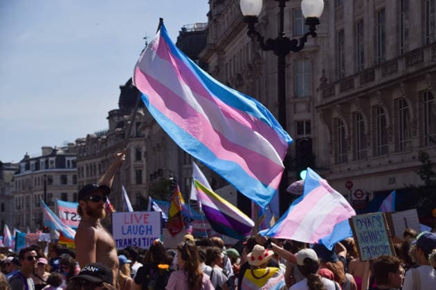 July 25, 2026, London, England, United Kingdom: A participant holds a Trans Pride flag in Regent Street during Trans Pride 2026. London United Kingdom - ZUMAv130 20260725_zip_v130_040 Copyright: xVukxValcicx