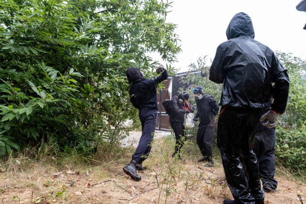July 25, 2026, Susa, Piedmont, Italy: On July 25, 2026, thousands of people departed from AltaFelicito , a music festival in Venaus, to reach the construction sites of the TAV (High speed rail), a railway project to connect Italy and France. The demonstrators managed to enter the site and there clashed with the police, who responded with tear gas. Many of the buildings inside were put on fire, including two police vehicles. The TAV project has been highly contested during the last 30 years because of environmental damages and increasing costs. Susa Italy  - ZUMAs377 20260725_znp_s377_024 Copyright: xPietroxStariccox