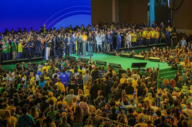 July 25, 2026: Argentine leader Javier Milei participates in the Liberal Party (PL) political gathering in Sao Paulo, Brazil. The country s leading conservative party formalized the presidential bid of Flavio Bolsonaro. - ZUMAl146 20260725_aaf_l146_008 Copyright: xPauloxLopesx
