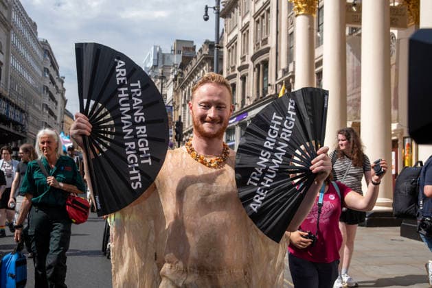 July 25, 2026, London, Greater London, United Kingdom: Thousands of transgender activists and supporters gathered in Central London by the BBC Broadcasting House to march to the Trafalgar Square to celebrate Trans Pride 2026. London United Kingdom - ZUMAe120 20260725_zip_e120_020 Copyright: xKrisztianxElekx
