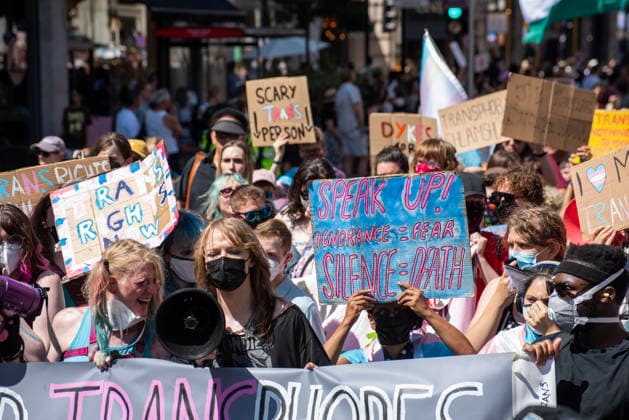 July 25, 2026, London, Greater London, United Kingdom: Thousands of transgender activists and supporters gathered in Central London by the BBC Broadcasting House to march to the Trafalgar Square to celebrate Trans Pride 2026. London United Kingdom - ZUMAe120 20260725_zip_e120_028 Copyright: xKrisztianxElekx