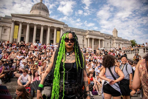 July 25, 2026, London, United Kingdom: A protestor in a costume attends the London Trans+ Pride 2026 Parade. New EHRC rules limiting single-sex spaces to biological sex created a bleak backdrop for this year s London Trans+ Pride march. London United Kingdom - ZUMAs197 20260725_aaa_s197_298 Copyright: xLoredanaxSangiulianox