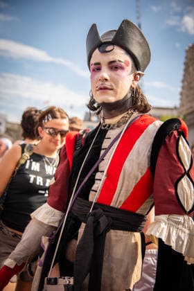 July 25, 2026, London, United Kingdom: Fashion style of a protestor attending the London Trans+ Pride 2026 Parade. New EHRC rules limiting single-sex spaces to biological sex created a bleak backdrop for this year s London Trans+ Pride march. London United Kingdom - ZUMAs197 20260725_aaa_s197_300 Copyright: xLoredanaxSangiulianox