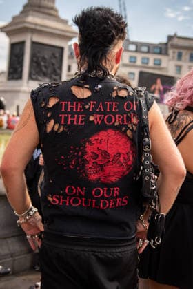 July 25, 2026, London, United Kingdom: A protestor in a costume attends the London Trans+ Pride 2026 Parade. New EHRC rules limiting single-sex spaces to biological sex created a bleak backdrop for this year s London Trans+ Pride march. London United Kingdom - ZUMAs197 20260725_aaa_s197_301 Copyright: xLoredanaxSangiulianox